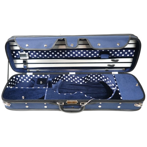 J & J String VW07BL 4/4 Violin Suspension Case - Blue Polka Dot