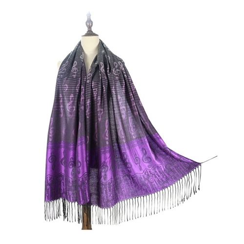 Music Gifts PS104 Purple Pashmina Scarf with Treble Clefs